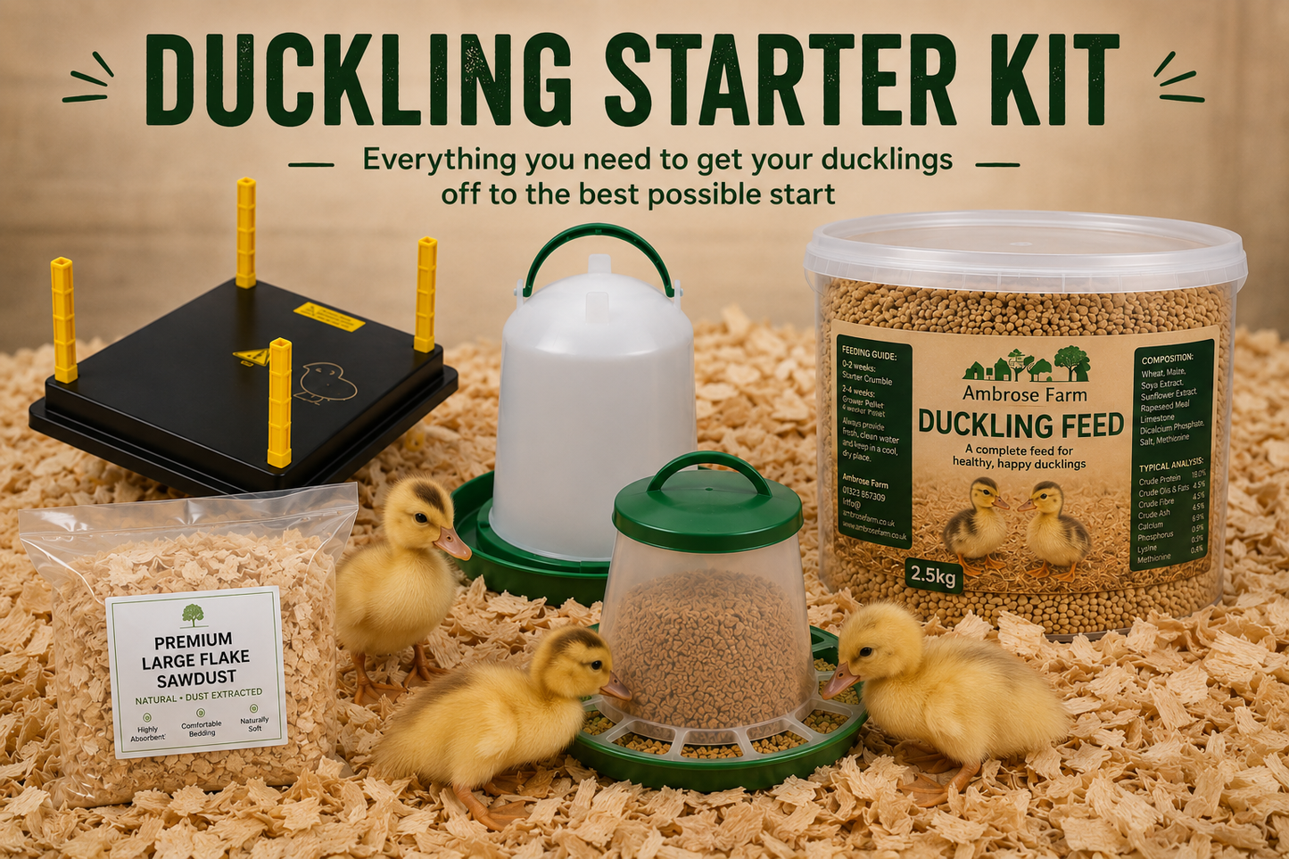 Ambrose Farm Duckling Starter Kit – Heat Plate, Feeder, Drinker, Feed & Bedding