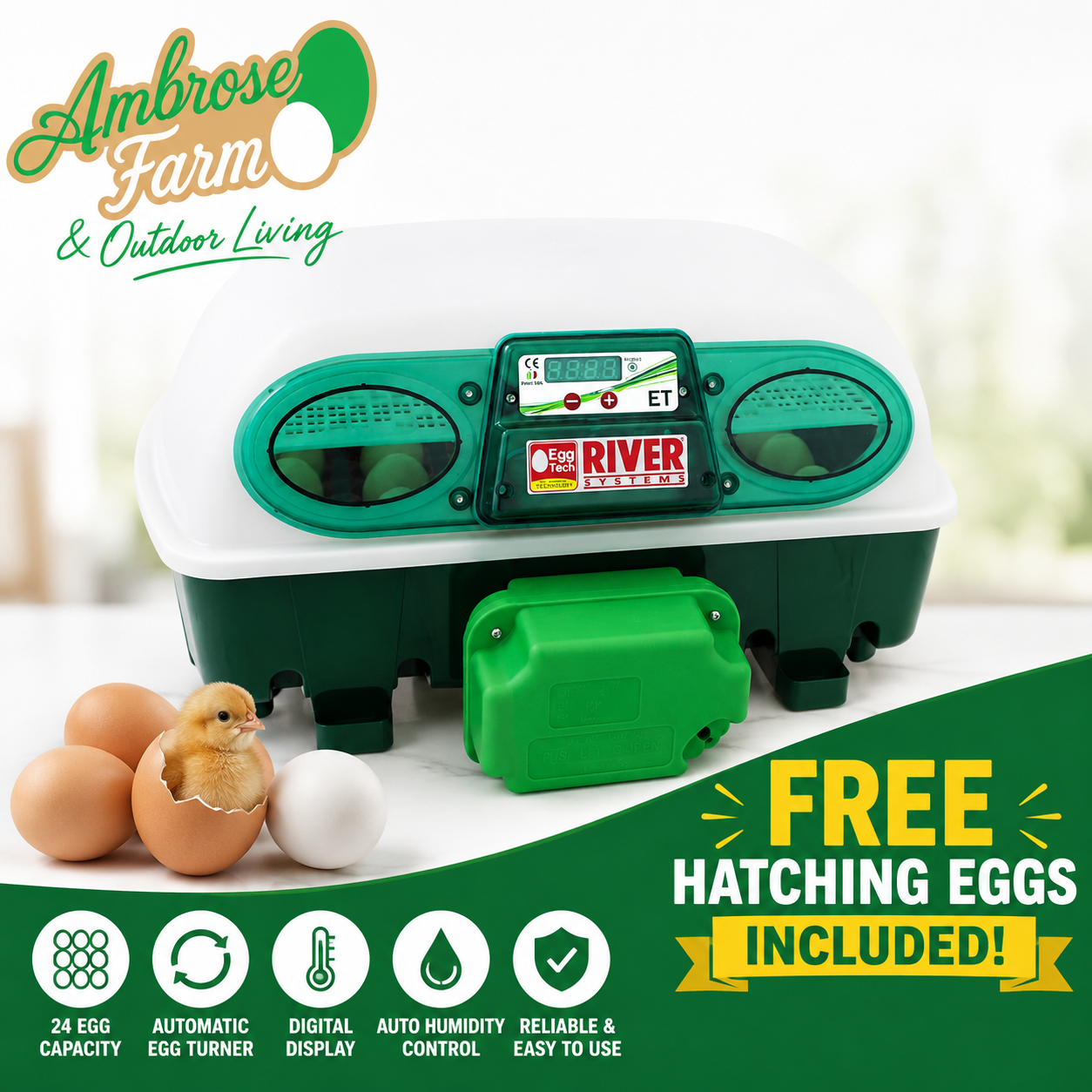 Egg Tech ET24 Automatic Egg Incubator with Auto Turning – Includes 6 FREE Hatching Eggs